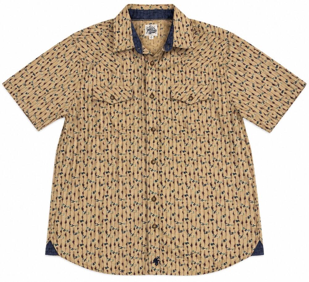 Moon Shine Spirit Men’s Large Short Sleeve Western Button Up Tan Pearl Snap